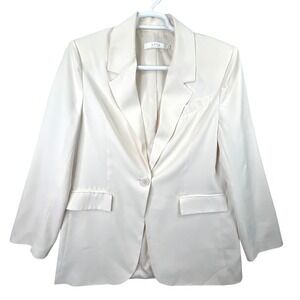 ASTR The‎ Label Blazer Women L Off White Satin Single Button Elegant Formal Chic